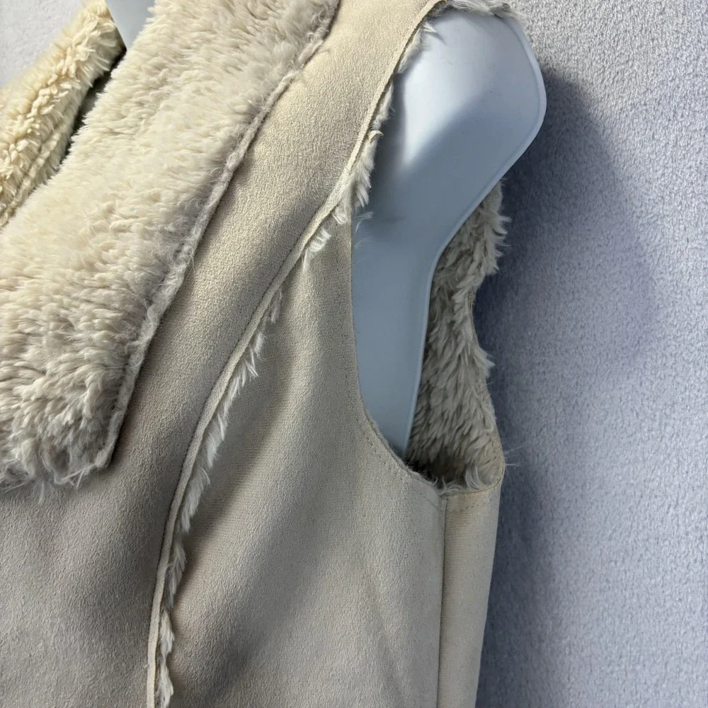 Knox Rose Faux Shearling Vest Womens Large Cream White Open Front Waterfall Cozy